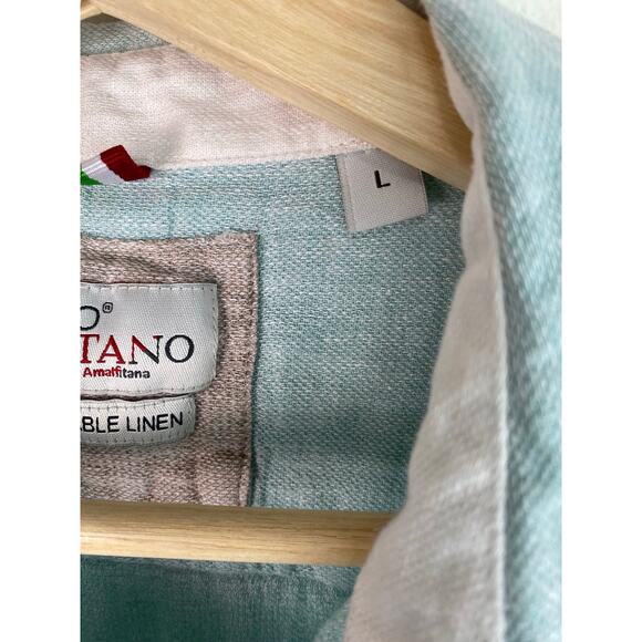 Bruno Positano Size L Aqua Blue Washable Linen Short Sleeve Button Up Shirt - Picture 3 of 6